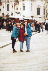 Carla, Stephanie and Angela post for a photo while touring Prague